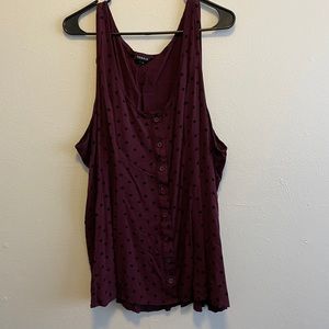 poke-a-dot burgundy sleeveless blouse